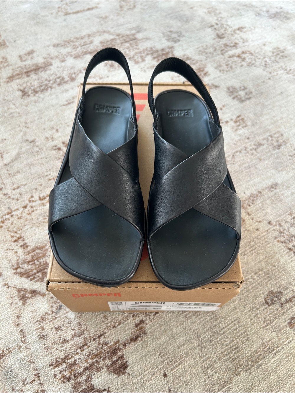 NWT Camper Women’s Black Leather Cross-Strap Slingback Sandals size 37